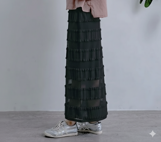 薄紗蛋糕長裙 高腰顯瘦透氣舒適 時尚百搭