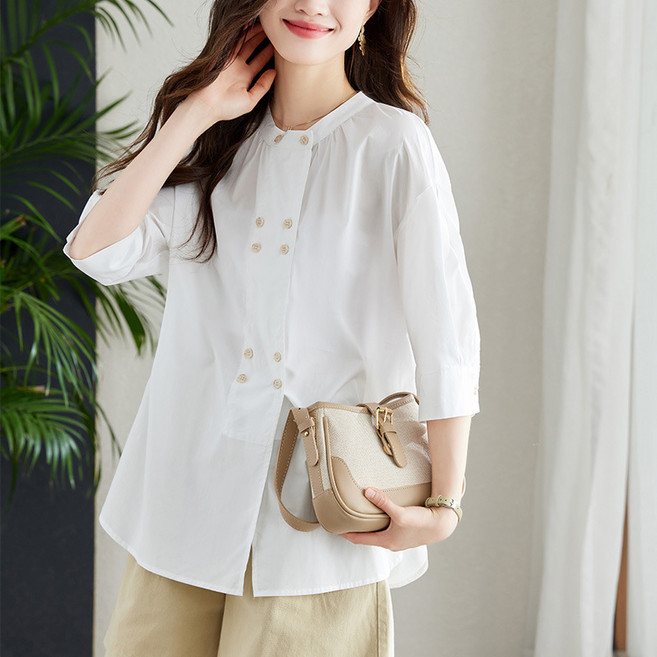 셔츠 여자 반팔 여름 디자인 감각 시크 톱 뉴타임즈 Y079W294