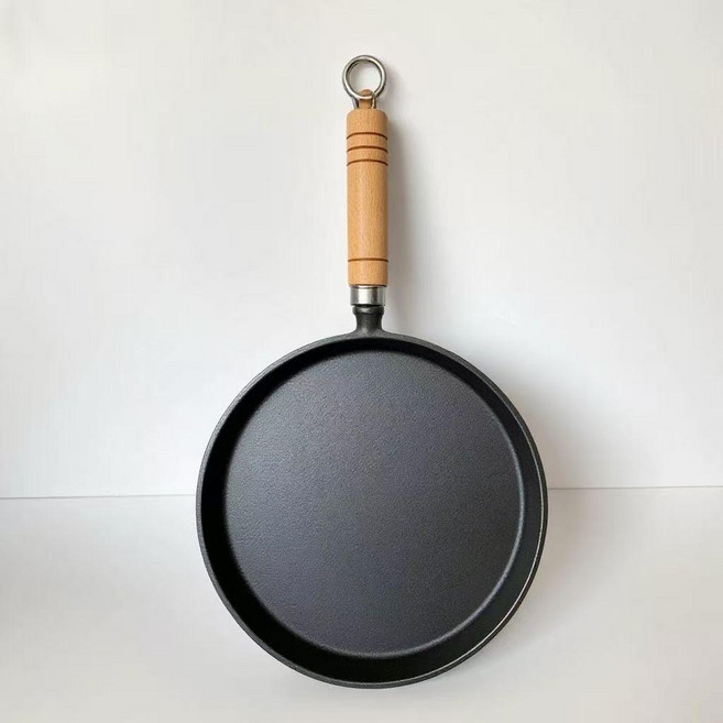 老式鑄鐵煎鍋 平底不沾鍋, 1個, 鑄鐵章丘平底煎鍋 , 20cm - 0塗成-加厚鍋底不糊鍋