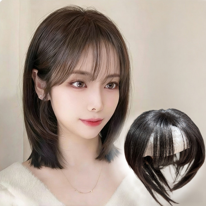 샤일리 여성 인모 앞머리 정수리 부분가발 머리숱 보충, 자연블랙+앞머리타입, 1개