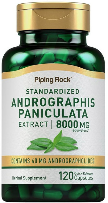 파이핑 록 안드로그라피스 파니쿨라타 추출물 | 120캡슐 표준화된 허브 보충제 비-GMO 글루텐, 1개, 120정