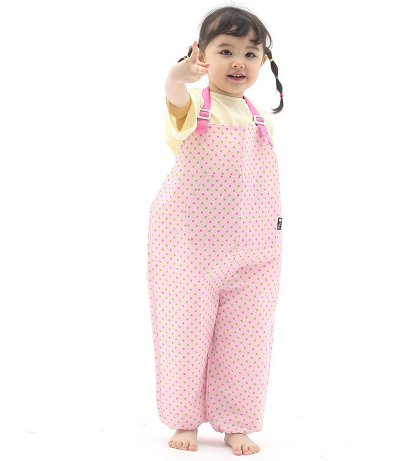 플리에 멜빵형 미술가운/모래놀이바지/갯벌체험옷, 핑크연두땡