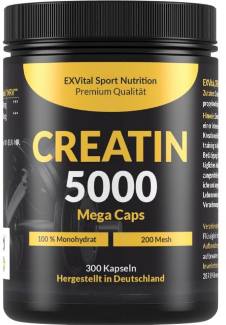 EXVital 크레아틴 3000 메가 캡스 운동 부스터 하루 섭취량당 3000mg 모노하이드레이트 300개 비건 캡슐 100 순수 메시 팩터 200 - 할랄 및, 1개, 300정