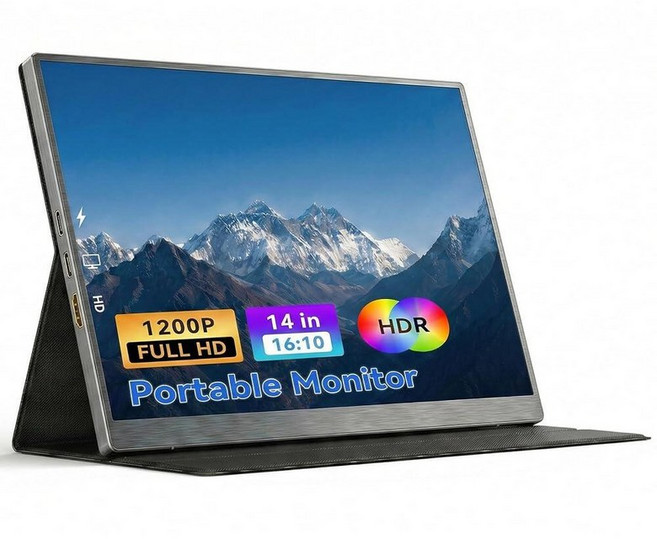 ZefcS 14인치 휴대용 모니터 1920x1200 IPS 16:10 노트북 스크린 익스텐더 HDR FreeSync USB-C HDMI 외부 여행 모니터 스마트 커버 및 듀