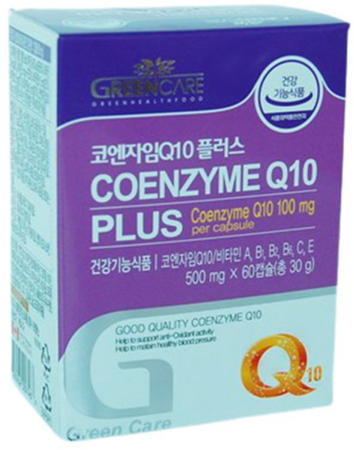 GREENCARE 코엔자임 코큐텐 플러스 60캡슐 항산화 비타민 함유 캐나다산 코큐 영양제, 1개, 60정