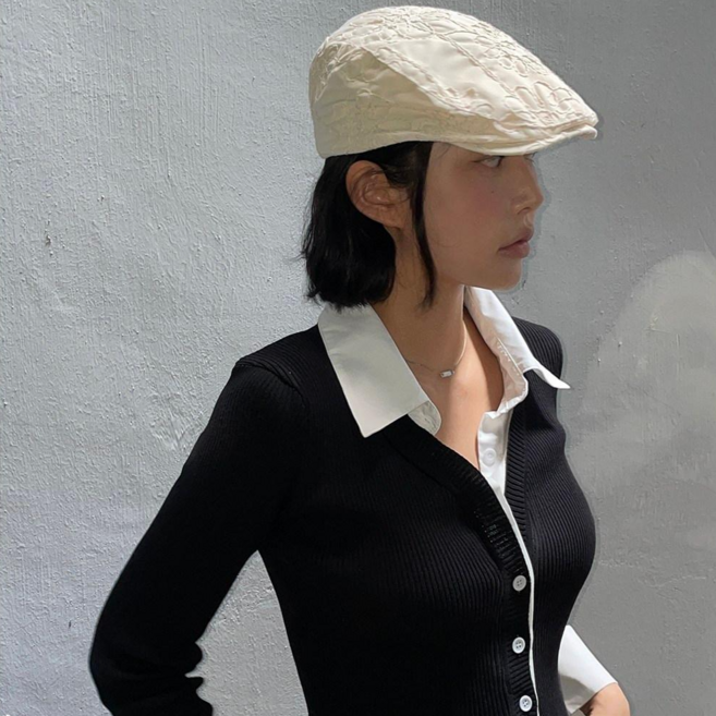 드리뮤즈 사계절 유니섹스 자카드 플라워 베레모 헌팅캡 모자