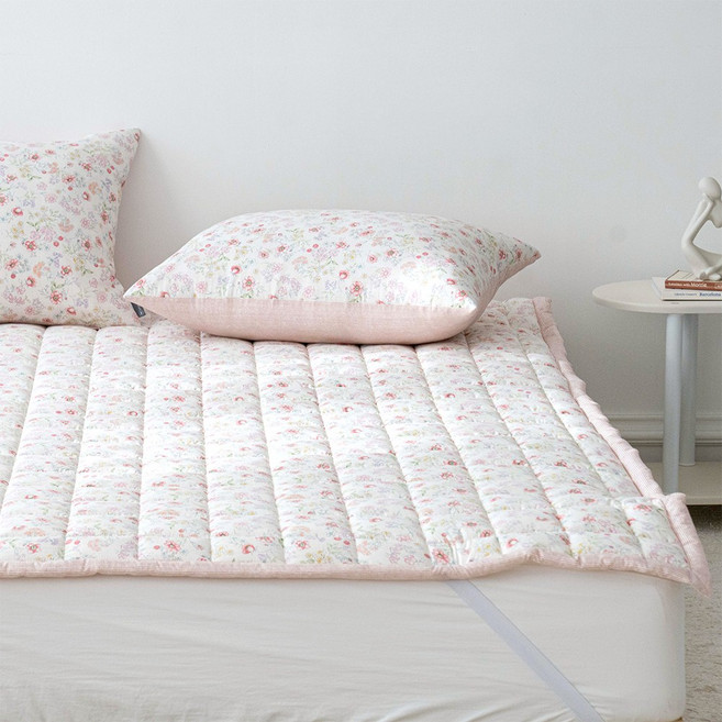 샤프란 고정밴드 마이크로모달 침대패드 알러지케어 S/Q/K 2color, 핑크