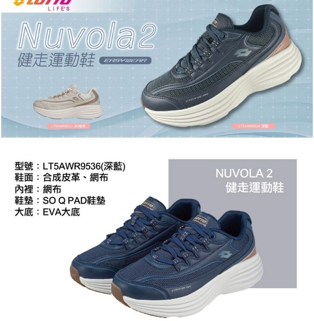 【LOTTO 義大利】女 LT5AWR9536 9531 高彈柔軟 緩震減壓 NUVOLA 2 健走慢動鞋