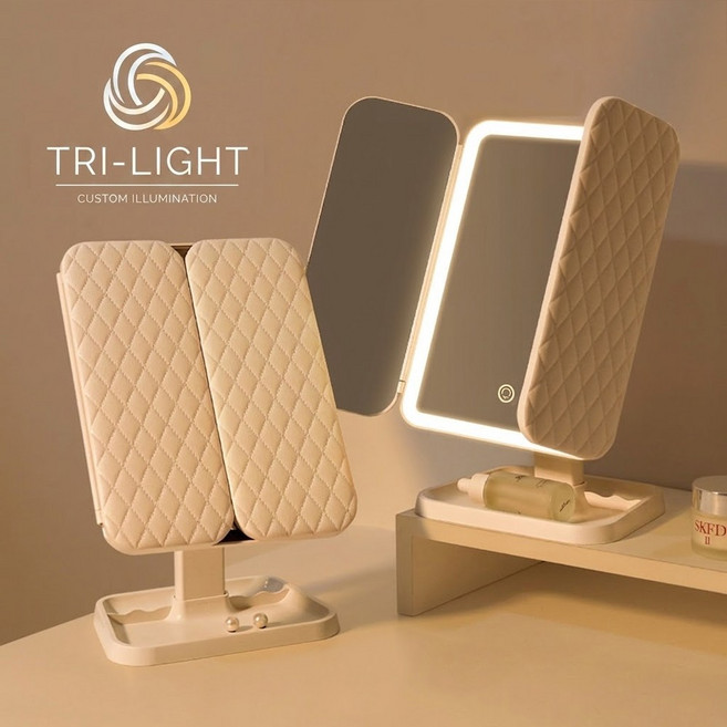 집드리 LED 탁상 거울 접이식 화장 접이식 거울 메이크업 C type 무선 조명 거울, 화이트