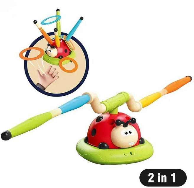 뮤지컬 점프 스포츠 장난감 5 in 1 3 토스 링 게임 및 슈팅 런처 (무당벌레 다기능 야외 기계), 2 in 1