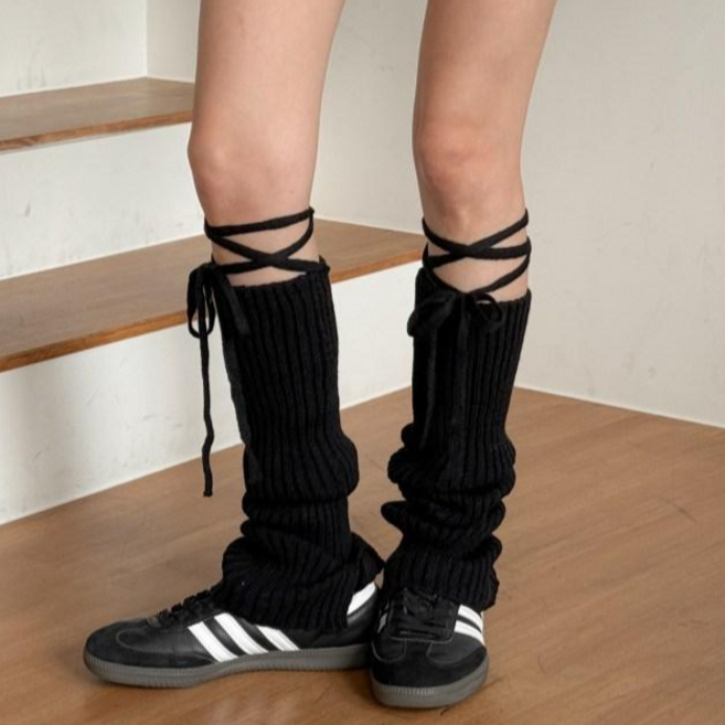 블루씨티 크로싱 리본 끈 니트 골지 발토시 레그워머