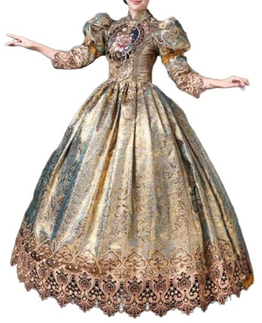 귀족 중세드레스 황금빛 유럽 무대 의상 공주풍 복고풍 연극 시대극 코스튬