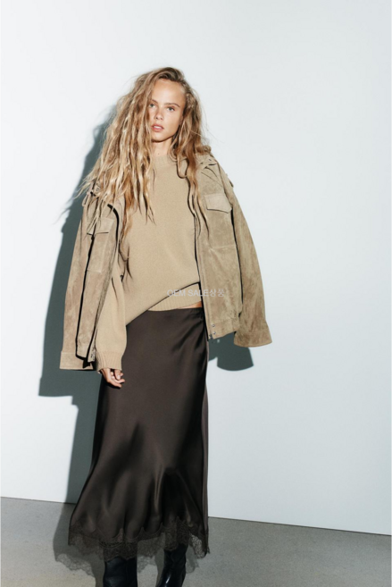 자라 OEM SALE 레이스 헴 새틴 롱 스커트 4391538