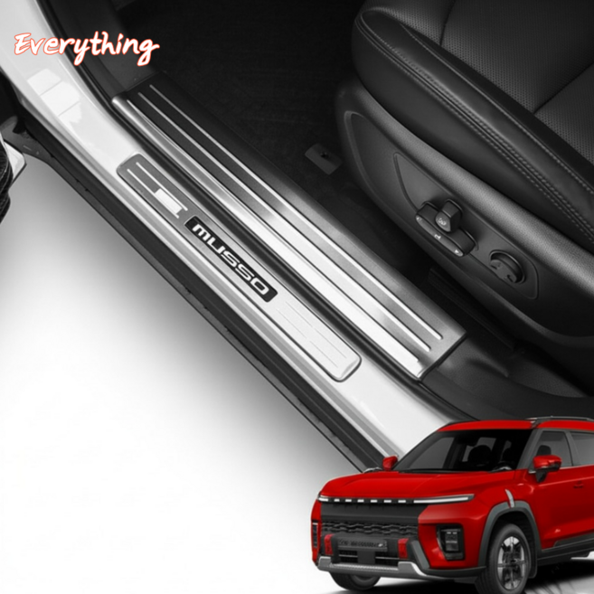 무쏘 EV 스크레치 방지 도어스텝 커버 몰딩, 도어스텝/헤어라인실버, 도어