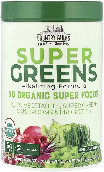 컨트리팜스 Super Greens 알칼리화 포뮬라 무맛 300g (10.6oz), 2개 - 쿠팡