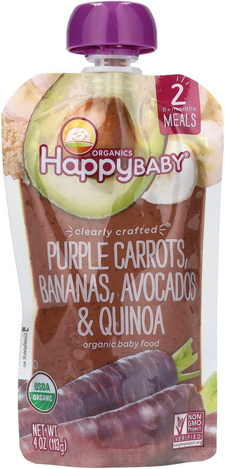 Happy Family Organics Baby® 유기농 이유식 생후 6개월 이상 자색 당근 바나나 아보카도 및 퀴노아 113g(4oz) Organics (해피, Happy Family Organics, Baby®,, 1