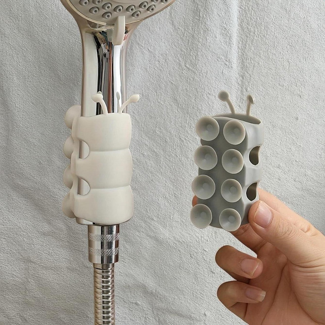 실리콘 흡착 애벌레형 샤워기 거치대, 화이트 + 그레이, 2종 세트