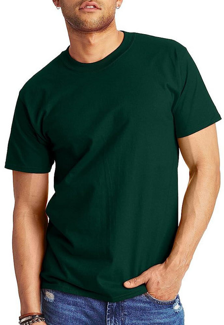 HANES 헤인즈 남성용 반소매 큰 티셔츠 반팔 Beefy-t Fatigue Green 161683 3783208477, Deep Forest - 1 Pack