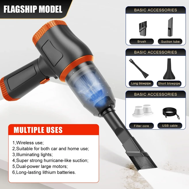 BELIBUY 휴대용 자동차 진공 청소기 소형 무선 강력한 흡입 카펫, 01 b, 01 빠른