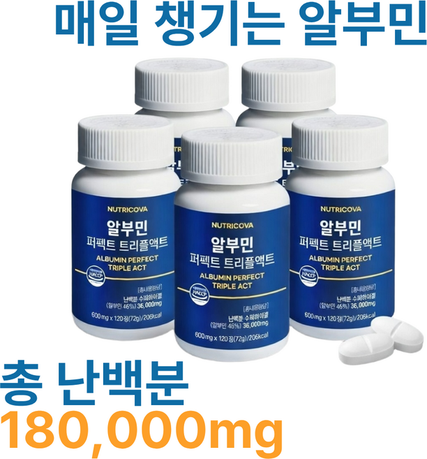 뉴트리코바 고함량 알부민 퍼펙트 트리플액트 밀크씨슬 아르기닌 120정 5개