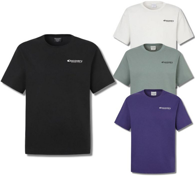 백화점정품 디스커버리 반팔 티셔츠 반소매 남녀공용 워싱 박스 로고 데일리 베이직