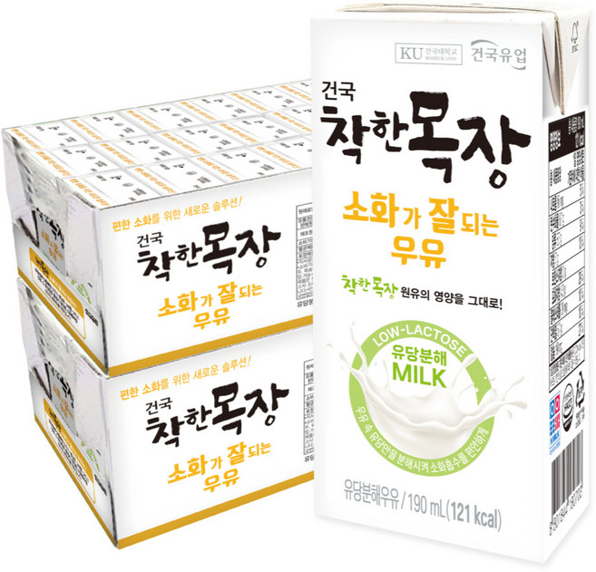 건국우유 건국 착한목장소화가잘되는멸균우유 24입, 190ml, 48개