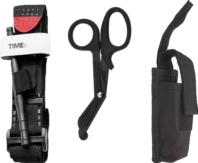 TRADER 軍規 快速止血 輕巧便攜 戶外登山安全必備, 經典橡膠 止血帶+(黑)戰術剪刀+收納包, 1個