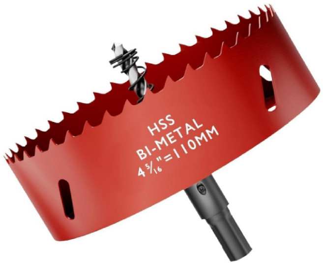 플로메리아 바이메탈 목공 홀쏘 110mm 기본아바포함 원형 배관 타공 천장 SMC 매립등설치 목재 석고 pvc 플라스틱 목공용 홀소 홀커터 홀캇타, 1개