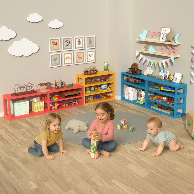큐빅스1 플라스틱 조립식 교구장 어린이 장난감 수납장, 3) 2단 아기 교구장, 그레이