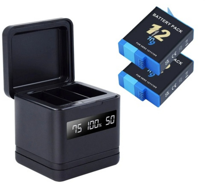 고프로 듀얼 충전기 9 10 11 12 배터리 3구, 충전기 배터리2개