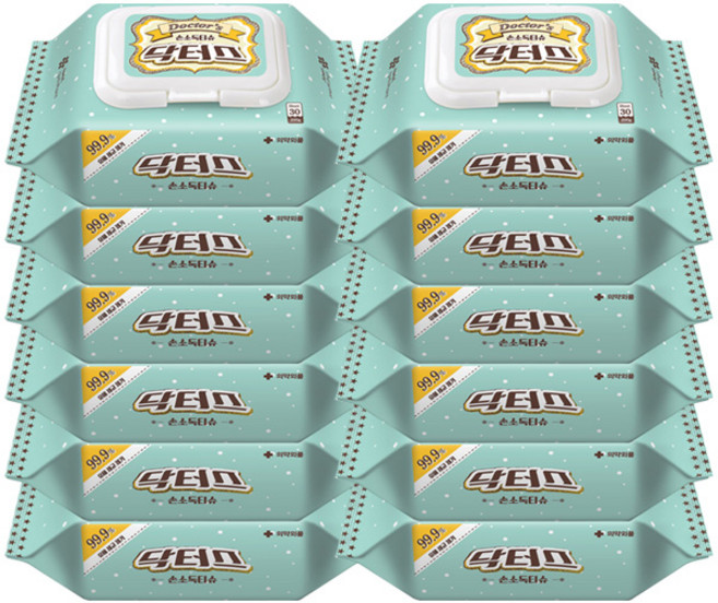 닥터스 손소독티슈 캡형 물티슈, 30매, 12개