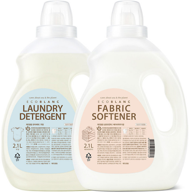 에코블랑 유아 세제 2.1L + 섬유유연제 2.1L 세트 베이비파우더향, 1세트