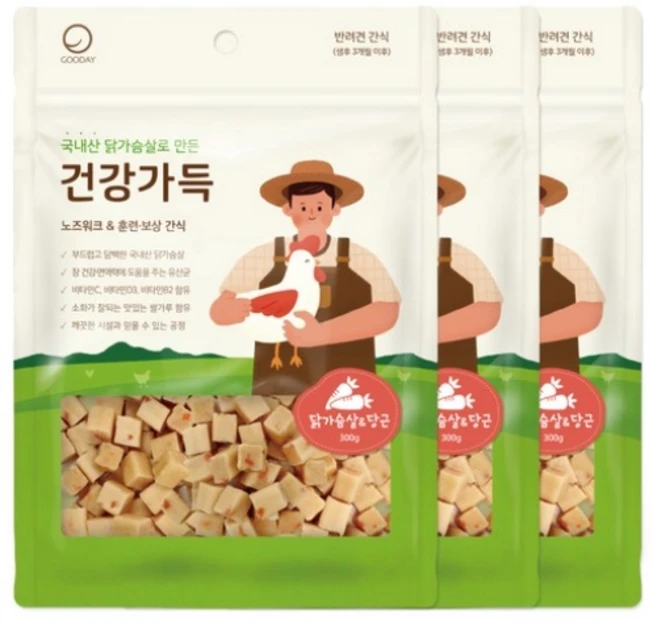 굿데이 건강가득 큐브 강아지 간식, 닭고기 + 당근 혼합맛, 300g, 6개 - 쿠팡