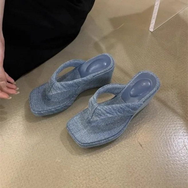 NANUO 여성용 면포 웨지 슬리퍼 조리 여름 캐주얼 심플 패션 하이힐 슬리퍼 7cm(스타킹 증정)