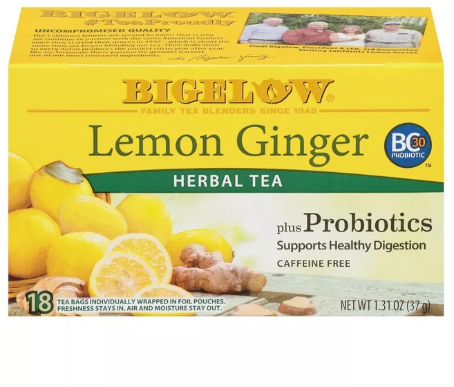 빅엘로우 생강레몬 프로바이오틱스 허브티 Bigelow Lemon Ginger Plus Probiotics Herbal Tea Bags, 37g, 1개 - 쿠팡
