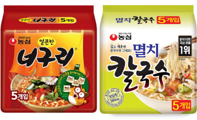 농심 얼큰한 너구리 120g + 멸치칼국수 98g 5개 세트, 10개
