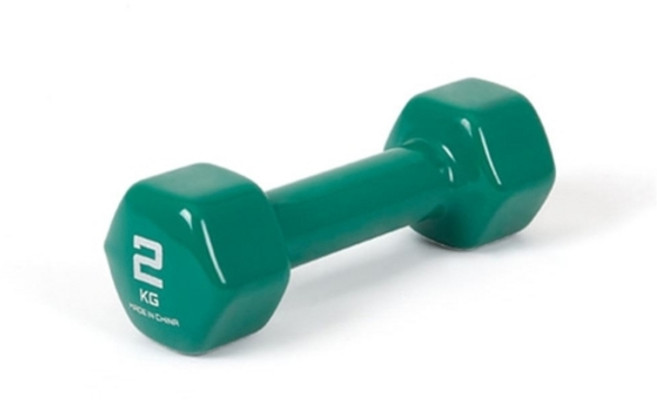 컬러아령 PVC 근력 덤벨 무게별 핑크 저중량 여성 어린이 노인 운동 헬스장 요가 필라테스, 2kg, 1개