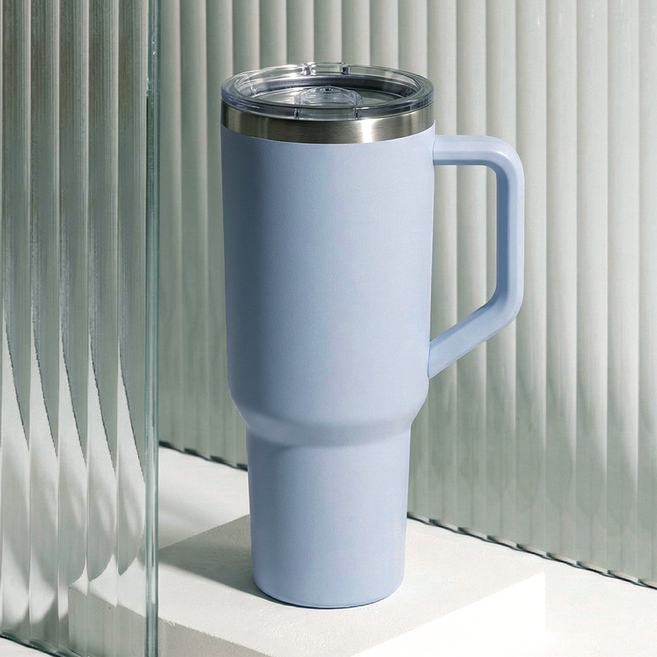 스탠다드룸 스텐 대용량 텀블러 보냉 보온 차량용 손잡이 빨대포함, 1개, 1.18L, 블루