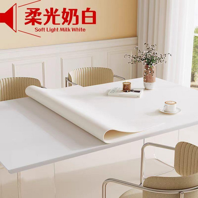 AB雙面皮革桌墊 暖白奶茶色 40x120cm, 升級版-柔光奶白- 加厚升級 ,40*80-O角, 1個
