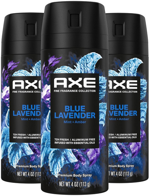 AXE 프리미엄 데오도란트 바디스프레이 남성용 블루 라벤더, 113g, 3개
