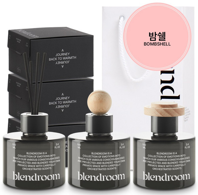 블랜드룸 디퓨저 생일선물 세트 생활용1개+차량용1개+고급형1개+와인쇼핑백, 1개, 생일선물 밤쉘