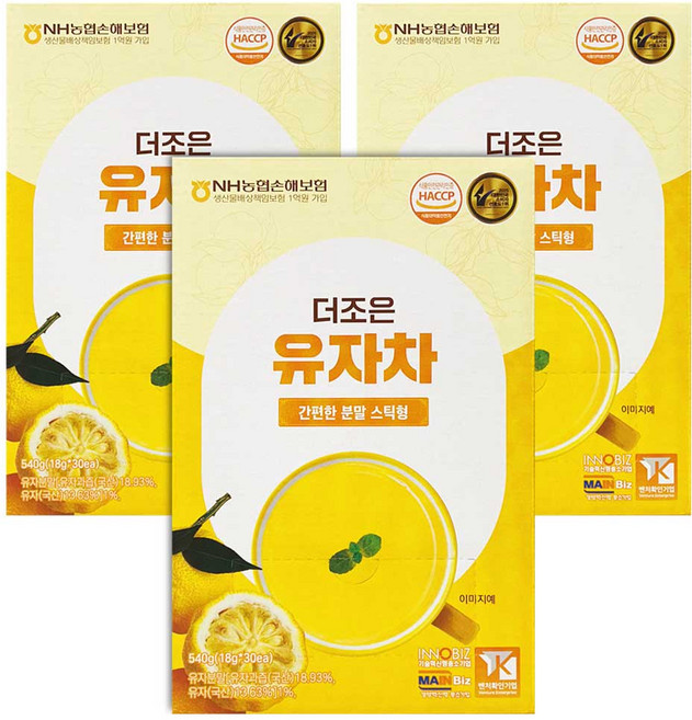 더조은 유자차 스틱 분말형, 3개, 30개입, 540g