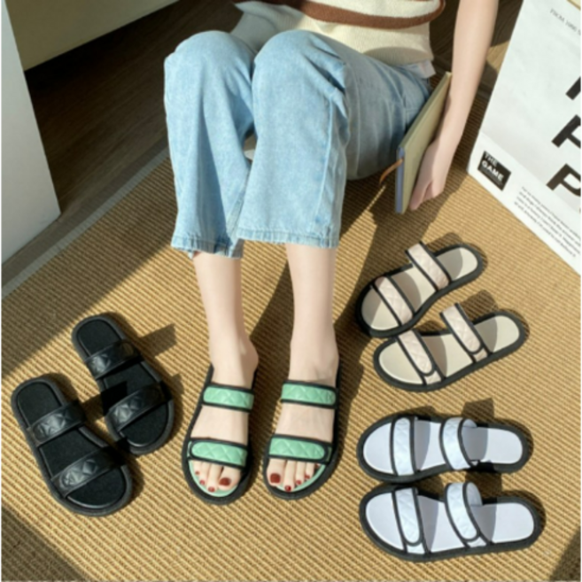 심플 스트랩 플랫 샌들 슬리퍼 발이 편한 여자 여름 플립 플롭 퀼팅 2중 라인 신발 슈즈