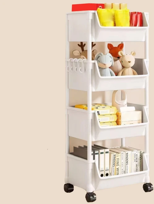 쿠쿠스토어 작은 카트 스토리지 랙 바닥에서 천장까지 모바일 야채 다기능 책장 정리 및 보관, 02 4 open