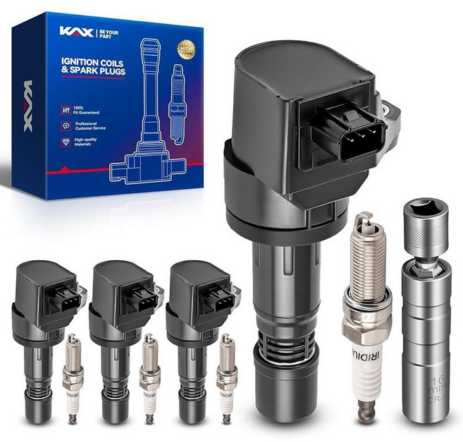 KAX 점화 코일 및 이리듐 스파크 플러그 4개 세트 자석 소켓 포함 혼다 2017-2020 시빅 시 2017-2022 CR-V 1.5L 2023 시빅 타입 R UF7, UF672 - 4Pk Coils & 4Pk Plugs