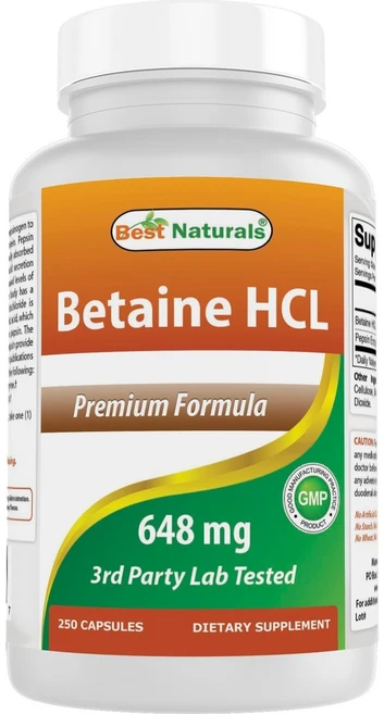 베스트네추럴 베타인 HCl 250캡슐, 1개, 250정 - 쿠팡