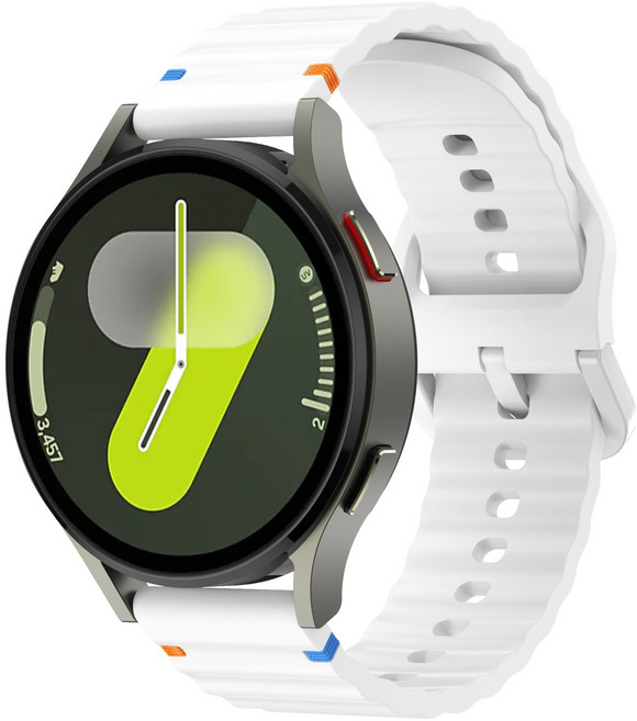 갤럭시워치 호환 컬러풀한 스티치 실리콘 스포츠 스트랩 20mm 22mm, 화이트