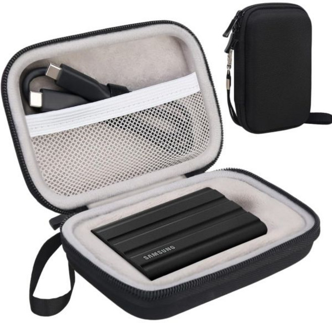 삼성 T7 쉴드삼성 T7터치 휴대용 솔리드 스테이트 드라이브 500GB 1TB 2TB 4TB USB 3.2 외장 SSD 하드 EVA 충격 방지 보관 여행 가방 베이지, Black+Gray