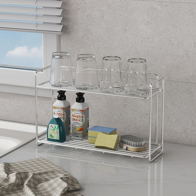 더자카 다용도 주방 미니 건조 선반 사각, 2단, 실버, 1개