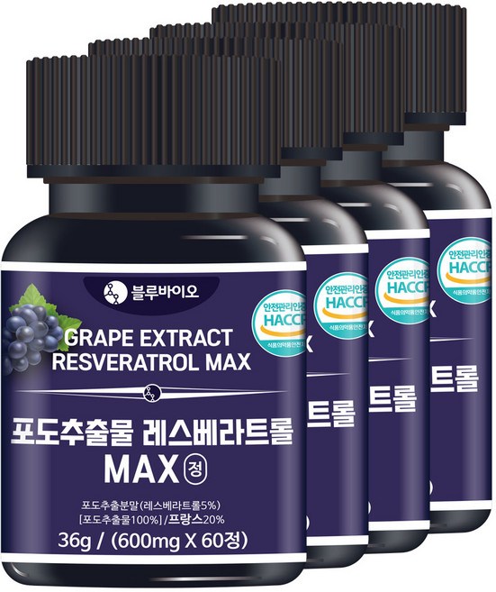 포도추출물 레스베라트롤 MAX 600mg, 4개, 60정